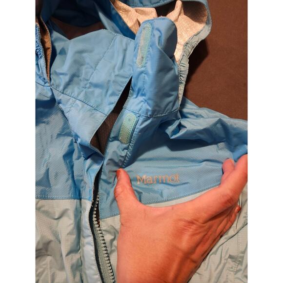 Marmot Jacket Girl's Large Blue‎ Full Zip Windbreaker Rain Jacket Hooded Youth - Picture 2 of 8